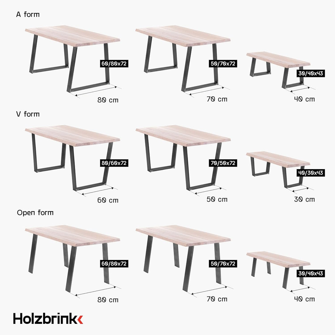HOLZBRINK Tischbeine Trapez für Esstisch/Schreibtisch, 50/70x72cm, Schwarz, 1 Stück, HLT-20-C-EE-900