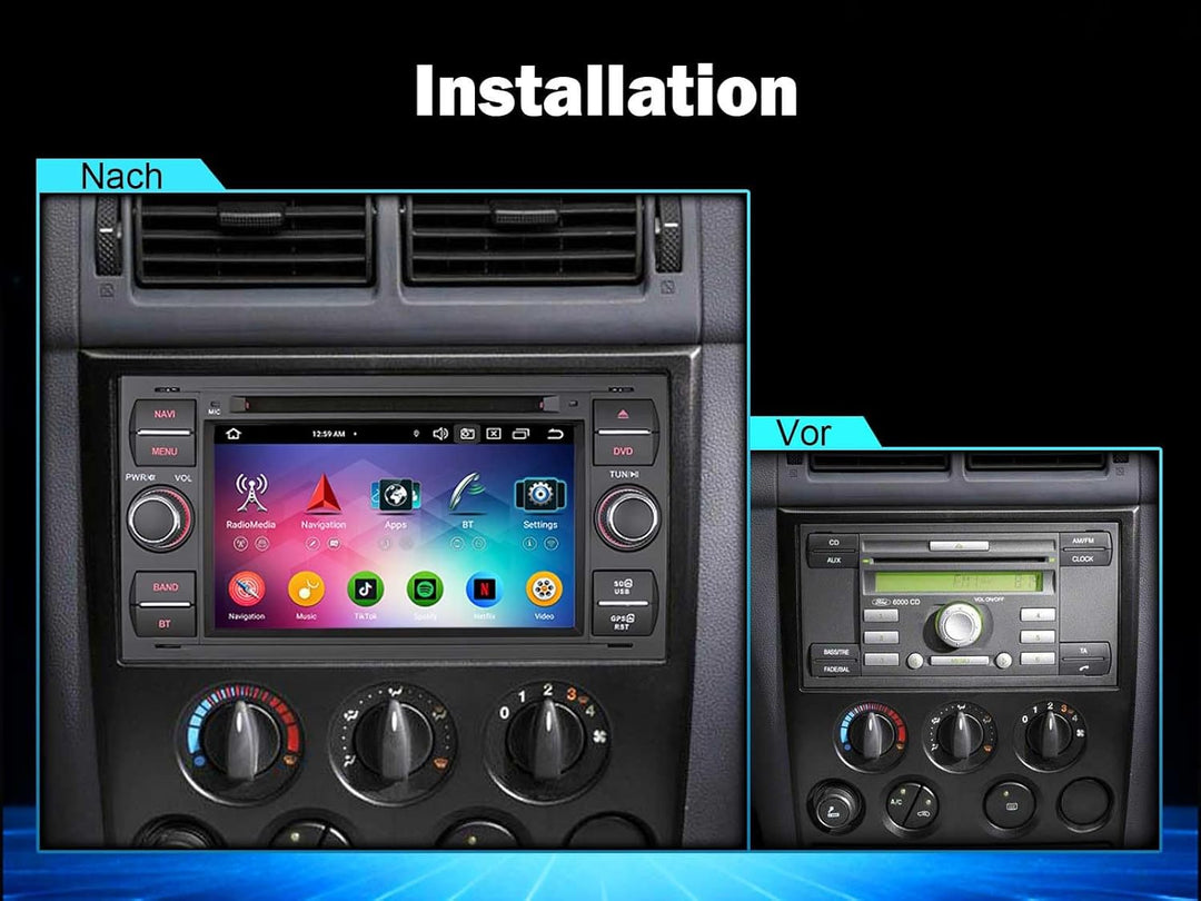 Erisin 8-Kern 4GB+64GB Android 14 Autoradio CD mit GPS Navi für Ford Fiesta Focus Transit Galaxy C-M
