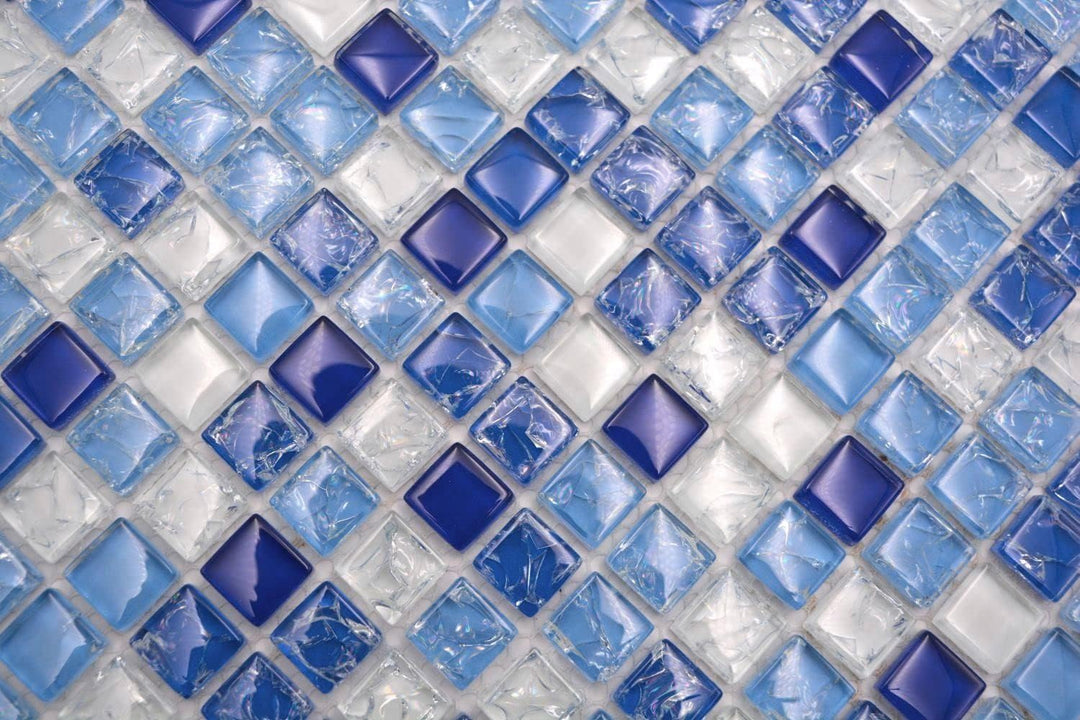 Mosaikfliese Glasmosaik gebrochen weiss Blau Küchenrückwand Duschwand | 10 Mosaikmatten