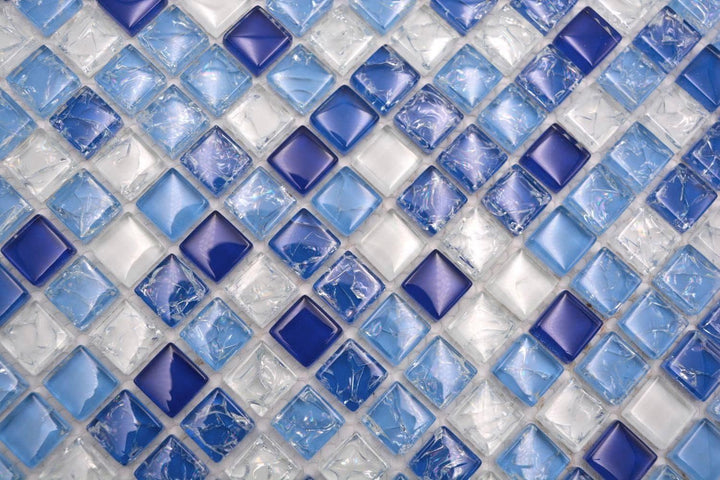 Mosaikfliese Glasmosaik gebrochen weiss Blau Küchenrückwand Duschwand | 10 Mosaikmatten