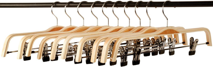 10x Holz Kleiderbügel Hosenspanner Hosenbügel für Hosen/Röcke rutschfest aus Schima-Holz 37,5 cm, 10