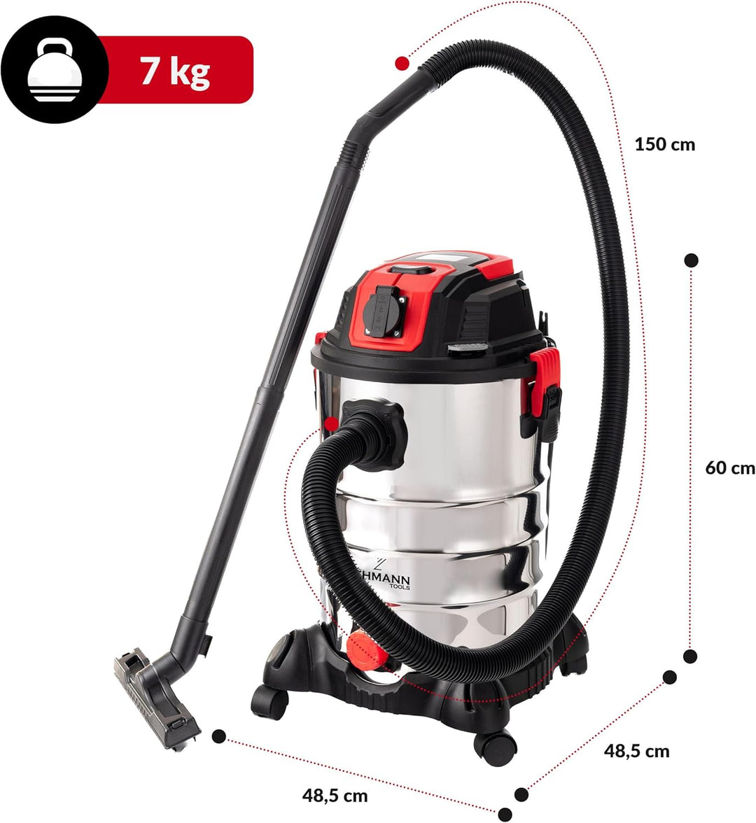 LEHMANN Industriestaubsauger mit Steckdose 2000W, Nass Trockensauger mit 30L Metallbehälter, Blasfun