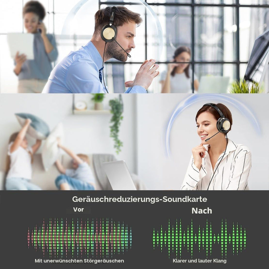 Wantek USB Headset mit Mikrofon für PC Laptop,Einstellbare Noise Cancelling Business Office Headsets