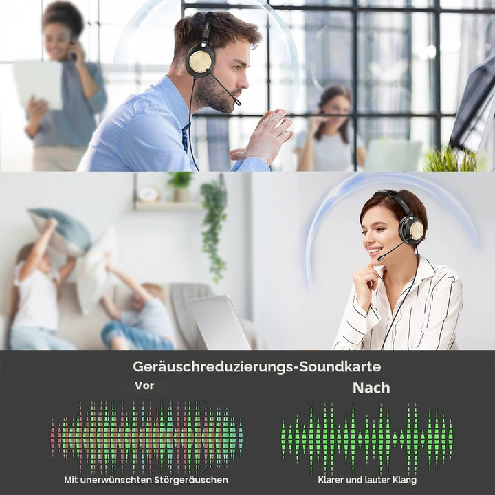 Wantek USB Headset mit Mikrofon für PC Laptop,Einstellbare Noise Cancelling Business Office Headsets