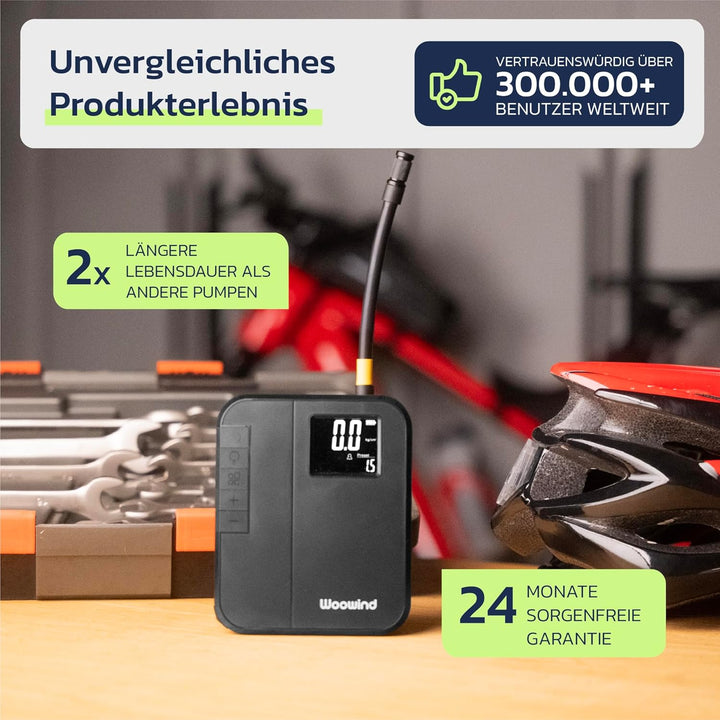 Woowind Akku Kompressor, Elektrische Luftpumpe Auto und Fahrradpumpe elektrisch, 150 PSI, inkl. Pres