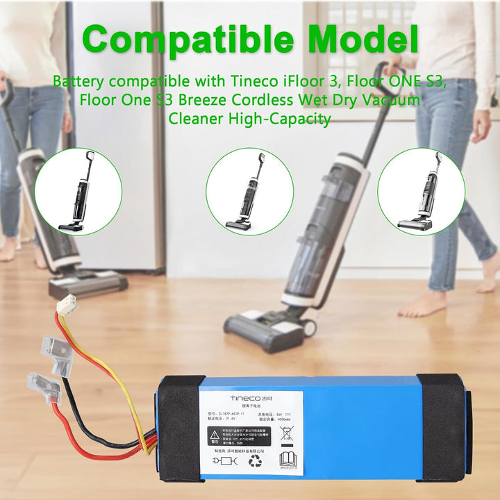 4000mAh Ersatzbatterie Kompatibel mit Tineco iFloor 3, Floor One S3, Floor One S3 Brise Cordless Nas