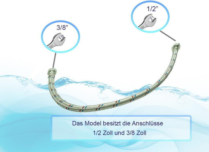 Set 2 Flexschlauch 3/8 x 1/2 Zoll Panzerschlauch Verbindungsschlauch Anschlussschlauch zwei stück zu