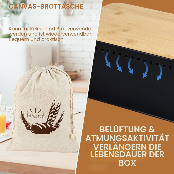 Joyan Brotkasten Metall mit Bambusdeckel als Schneidebrett - Grosse Brotbox für langanhaltende Frisc