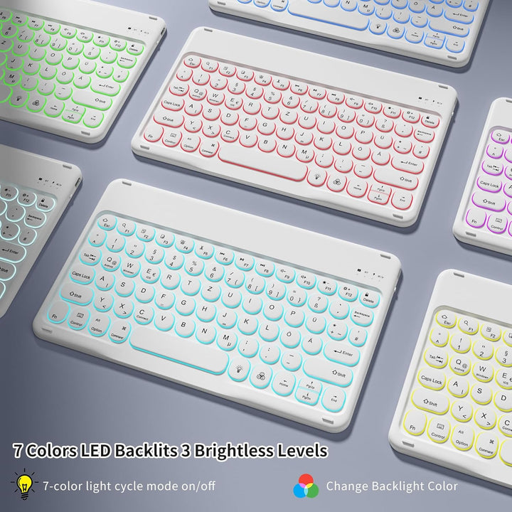 Hülle mit Tastatur für iPad 11 Generation A16/10 Generation (11/10.9 Zoll,2025/2022),7-farbige Beleu