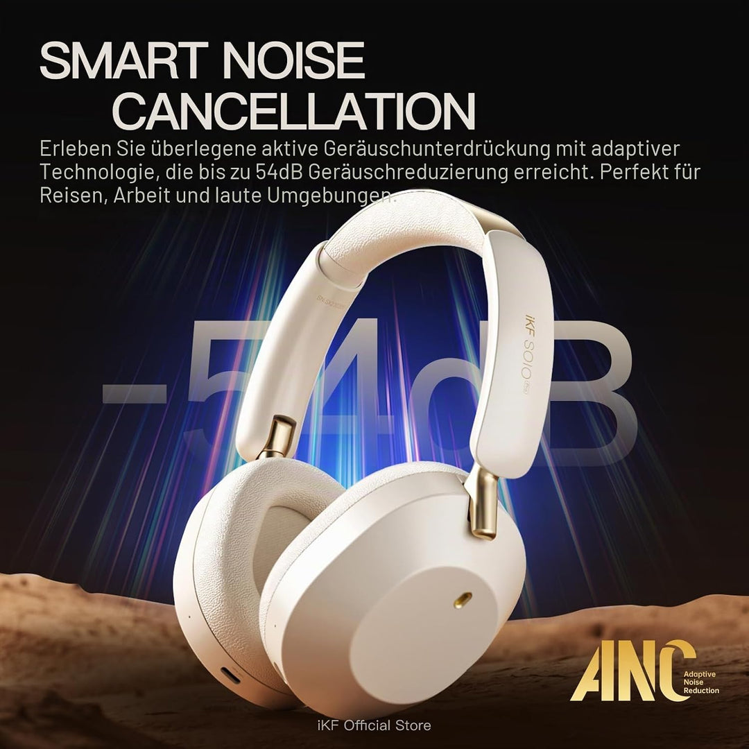 iKF Solo Pro Adaptive Noise Cancelling Kopfhörer, Wireless Over Ear Bluetooth mit Kopfverfolgung, Hi