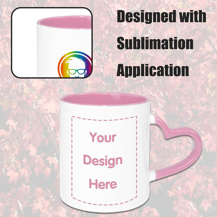 MR.R 11oz Sublimations-Innenfarbbecher mit Herzgriff 6 Stück Per Pakung Gelb Pink, Pink