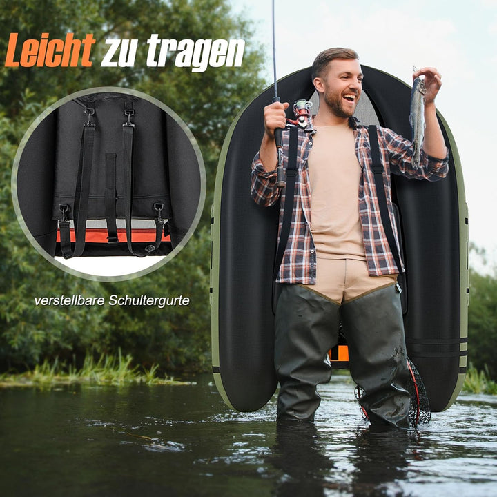 GOPLUS Bellyboot, Belly Boat bis 150 kg belastbar, aufblasbares Schlauchboot zum Angeln mit Alu Padd