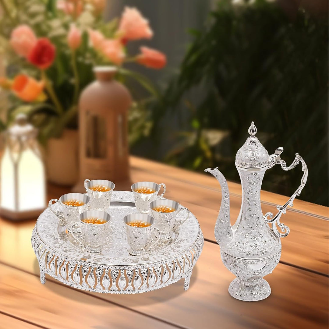 Türkische Kaffeekanne Set, Vintage Teeservice Set, Metall Russisches Samowar Weinglas mit 6 Luxuriös