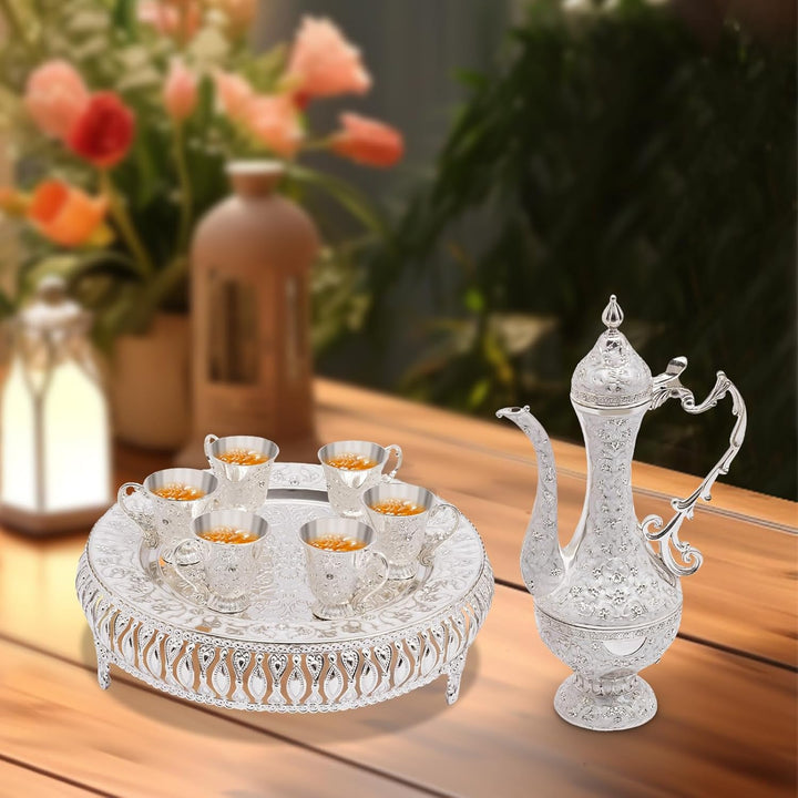 Türkische Kaffeekanne Set, Vintage Teeservice Set, Metall Russisches Samowar Weinglas mit 6 Luxuriös