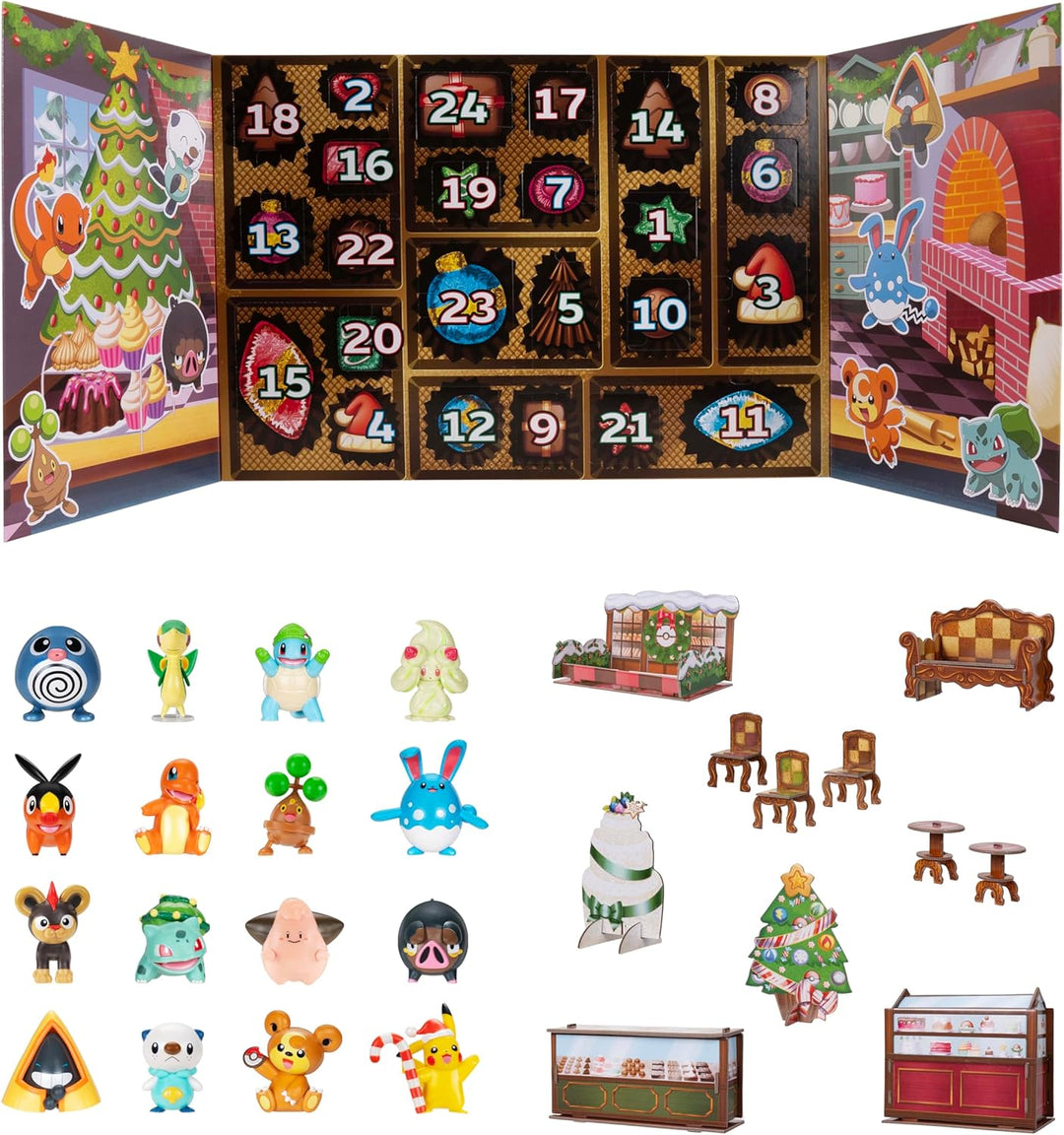 Pokémon PKW4116 - Adventskalender 2025 – Mit 16 exklusiven Battle-Figuren (ca. 5 cm) und 8 festliche