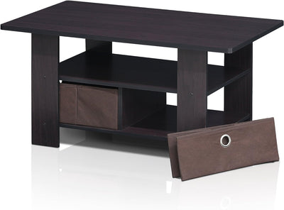 Furinno Andrey Couchtisch mit 2 Einschüben, holz, Dunkle Walnuss, 48 x 80 x 39.62 cm Dunkel Walnuss,