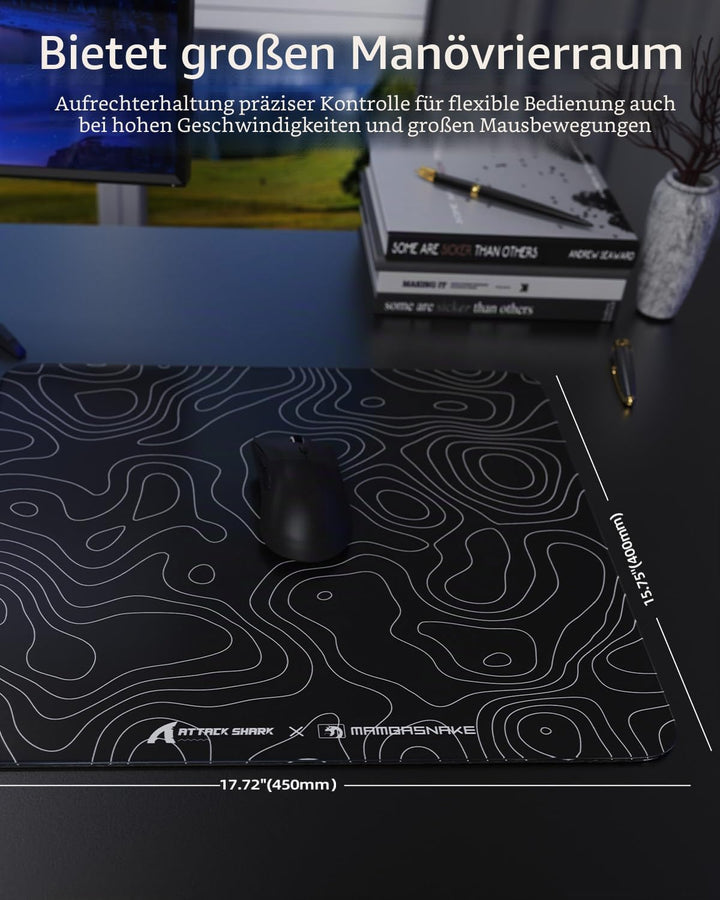 MAMBASNAKE x ATTACK SHARK CM05 Contour Glass Hard Gaming Mousepad,Nano-Micro-Etched Texture,Smooth G