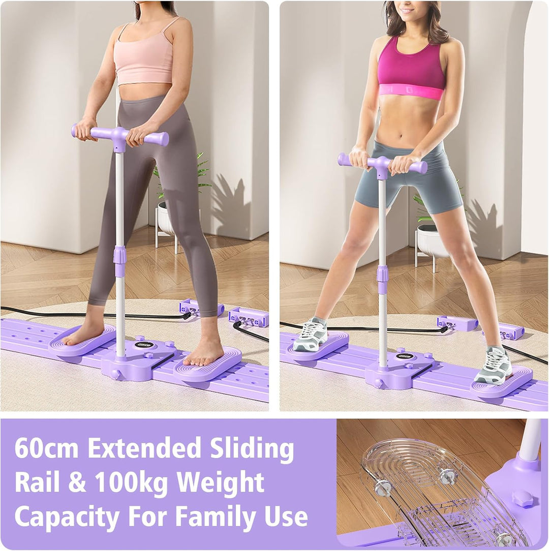 Pilates Reformer Board für Zuhause, Beckenbodentrainer, Ski-Maschine, Entfernbarem Liegestützgriffe,