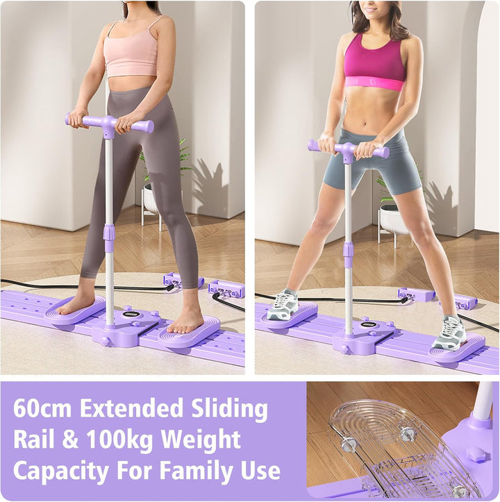 Pilates Reformer Board für Zuhause, Beckenbodentrainer, Ski-Maschine, Entfernbarem Liegestützgriffe,