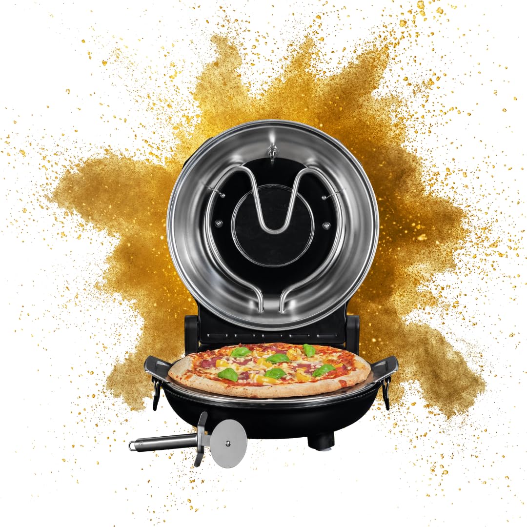 CHEF CUISINE Pizza Maker mit Keramikstein Ø 31 cm – Elektrischer Pizzaofen mit 1.200 Watt, Sichtfens