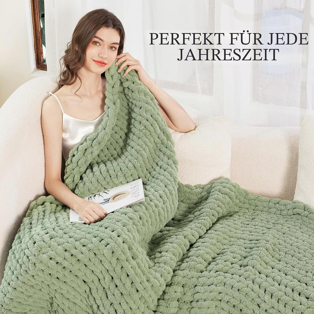 Admitrack Grobstrick-Decke, Überwurf, 100% Handgestrickte Chenille-Überwurfdecke für Sofa und Heimde