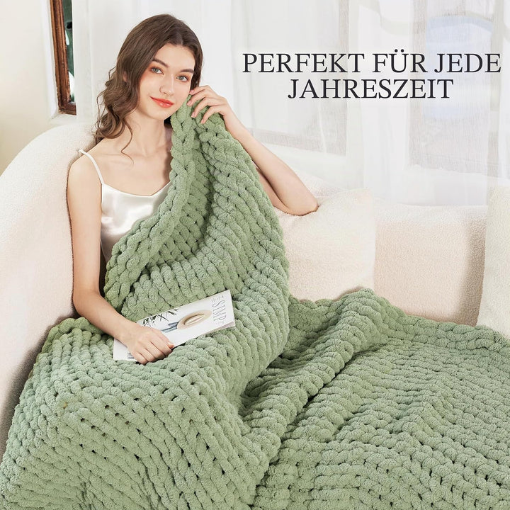 Admitrack Grobstrick-Decke, Überwurf, 100% Handgestrickte Chenille-Überwurfdecke für Sofa und Heimde
