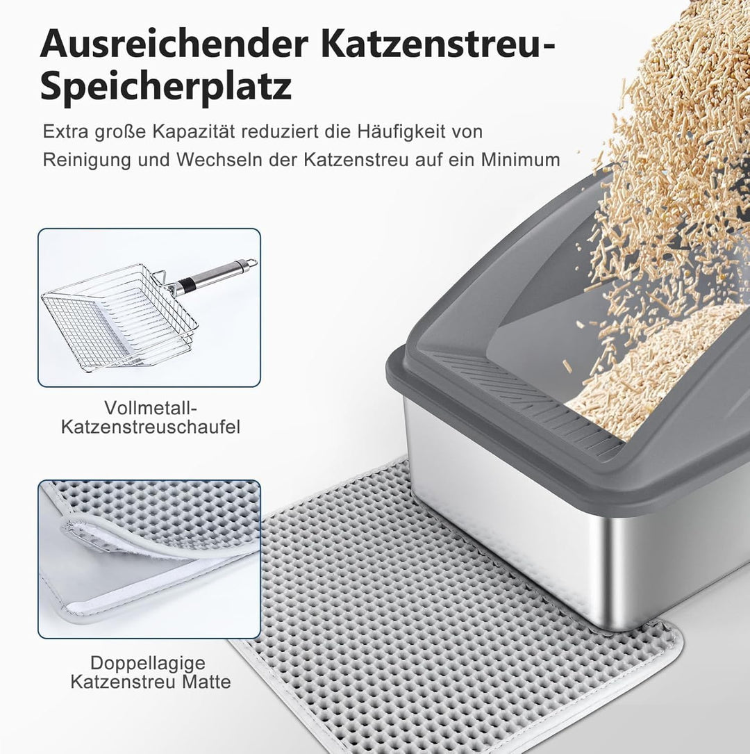FURTIME Katzenklo Edelstahl XL, Katzentoilette Edelstahl 30L Katzenklo Gross mit Katzenstreuschaufel