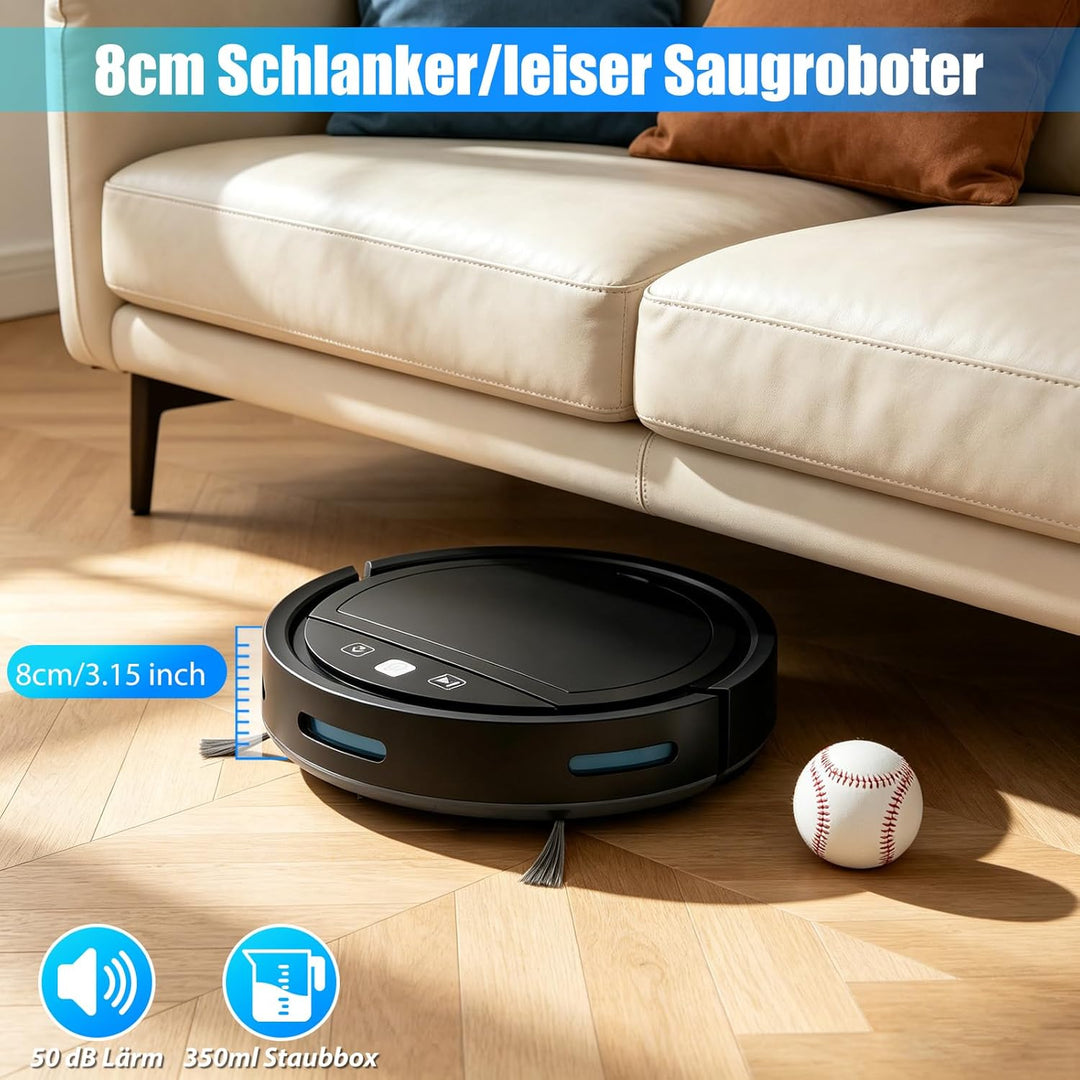 Saugroboter mit Wischfunktion 2 in 1, 4000PA Starkes Saugen Staubsauger Roboter, Anti-Tangle, Automa