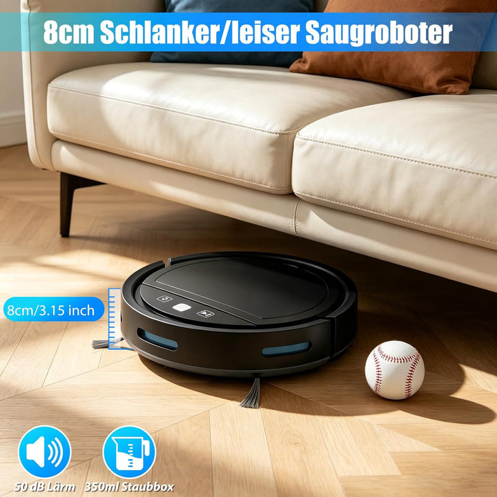 Saugroboter mit Wischfunktion 2 in 1, 4000PA Starkes Saugen Staubsauger Roboter, Anti-Tangle, Automa