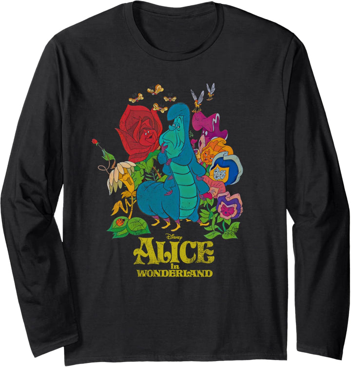Alice in Wonderland Caterpillar and Living Flowers Retro Langarmshirt