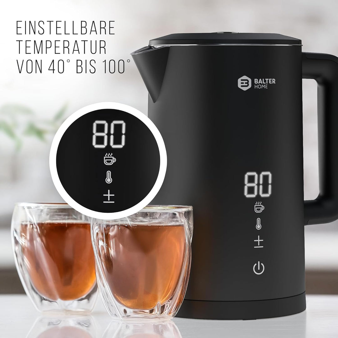 Balter Edelstahl Wasserkocher mit Temperatureinstellung, 40°C-100°C, Doppelwand, BPA frei, 1,5L, Sch