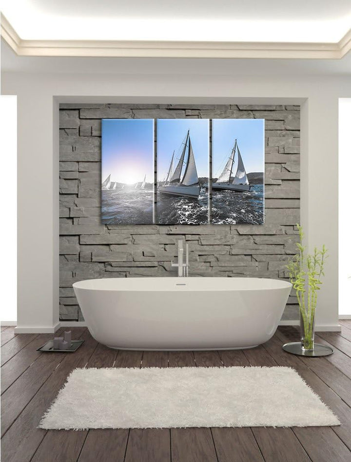 Pixxprint Luxusyachten bei Segelregatta als Leinwandbild/Grösse: 3 Teilig (120x80) cm/Wandbild/Kunst
