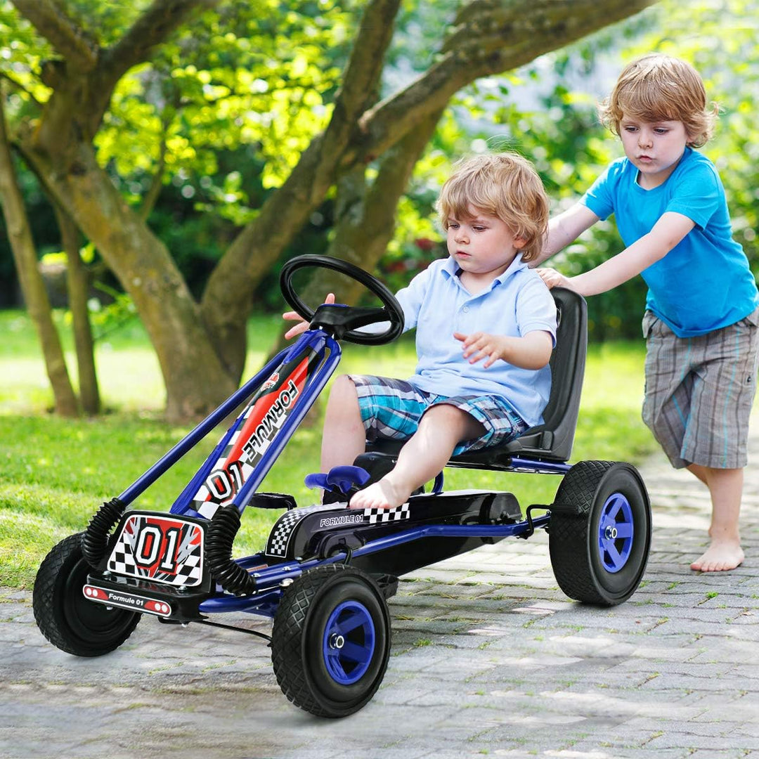 COSTWAY Gokart mit Handbremse und verstellbarem Sitz, Tretauto mit Vor- und Rückwärtsgang, Go Cart f