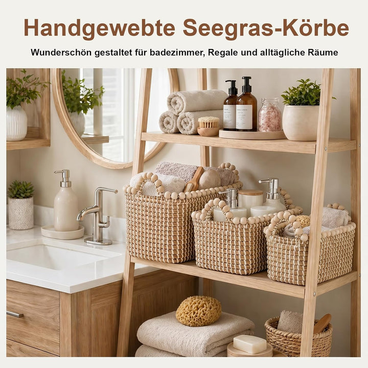 3 Stk Aufbewahrungs Boxen Dekorativer Korb aus Seegras Kisten Badezimmer Körbe Geflochten Spielzeug