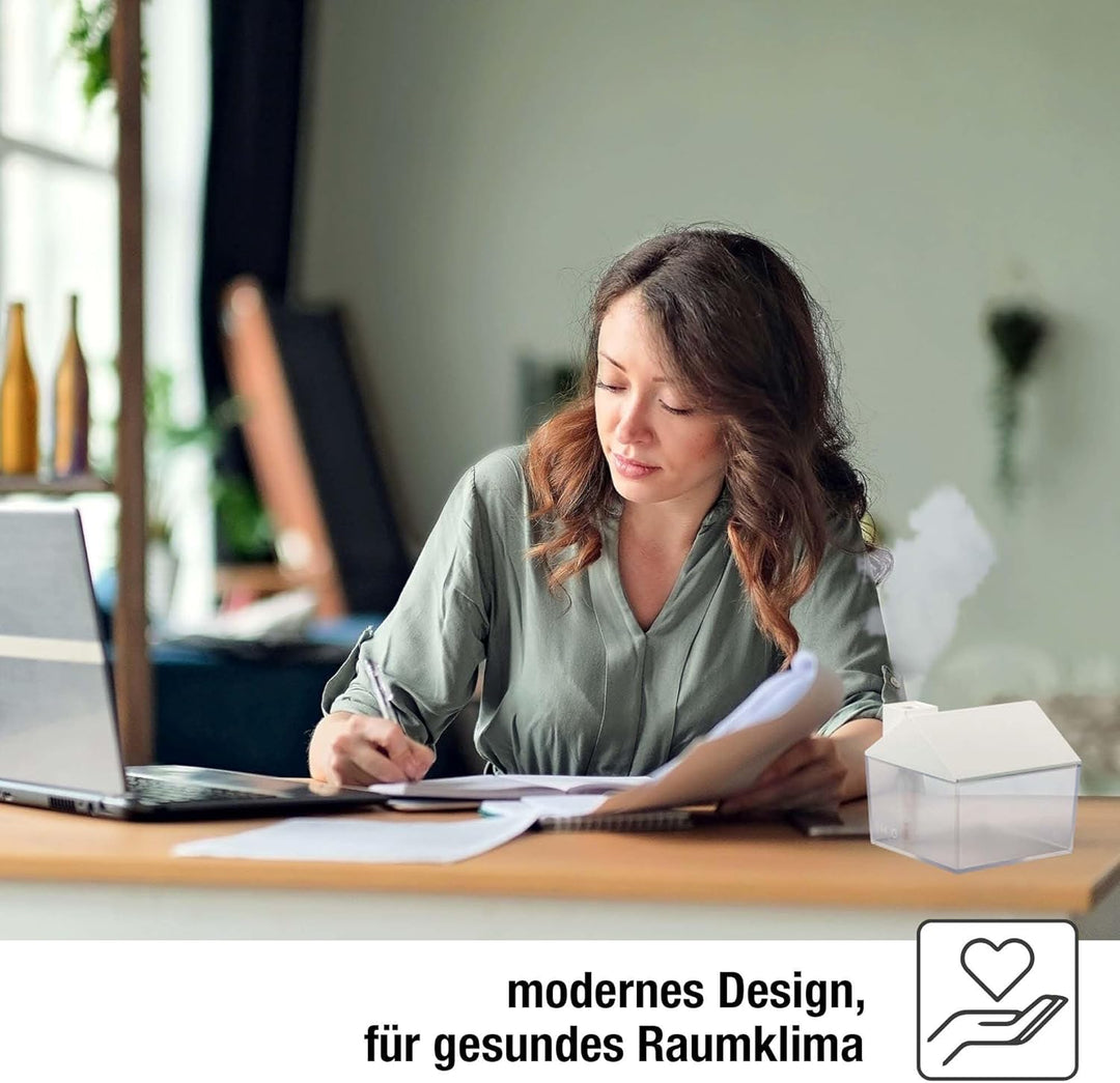 Hellum Luftbefeuchter dekorativ, tragbar in weiss, Diffuser in Form eines Haus 8,4x9,5cm gross, süss