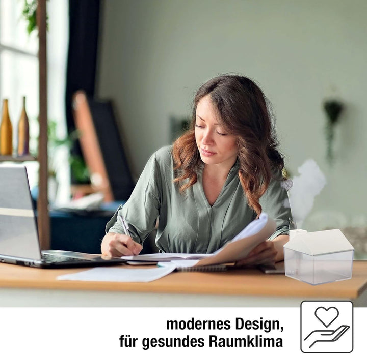 Hellum Luftbefeuchter dekorativ, tragbar in weiss, Diffuser in Form eines Haus 8,4x9,5cm gross, süss