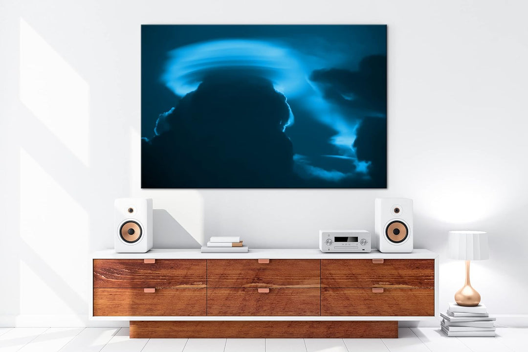 deyoli roter Himmel mit Wolken Format 80x60 Effekt: Monocrome Blau als Leinwandbild, Motiv fertig ge