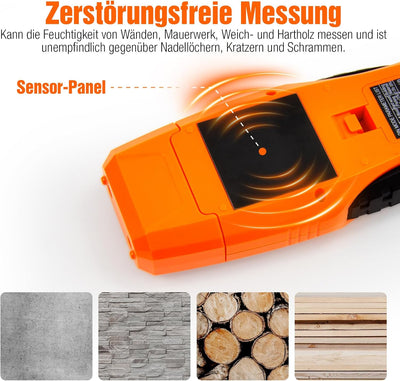 Feuchtigkeitsmessgerät Wand, Feuchtemessgerät Mauerwerk 2 in 1 zwei Pins & Pinless Feuchtigkeitsmess