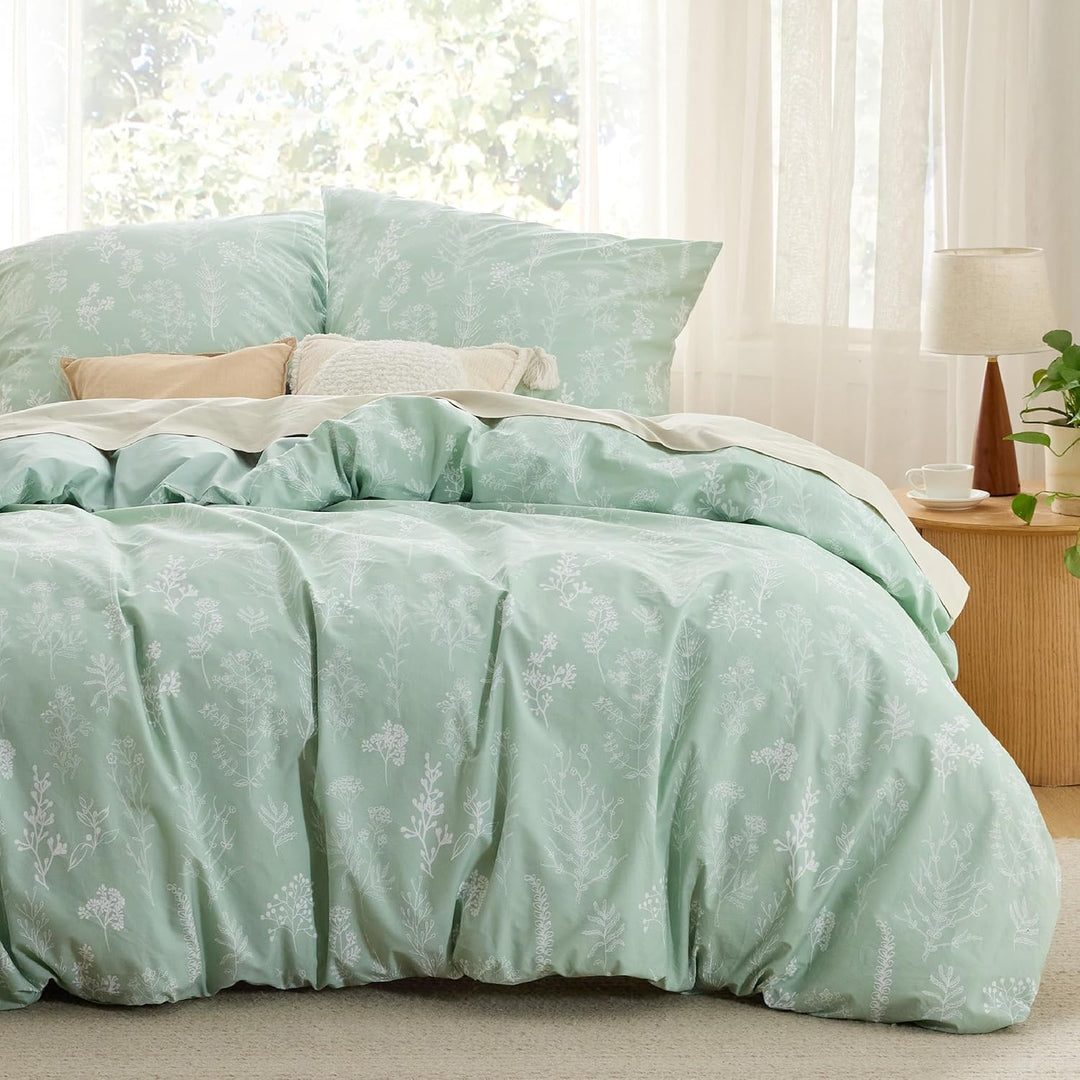 BEDSURE Bettwäsche 220x240 Baumwolle Grün - Bettwäsche-Sets 220 x 240 cm Bettbezug 3teilig mit 2 Kis