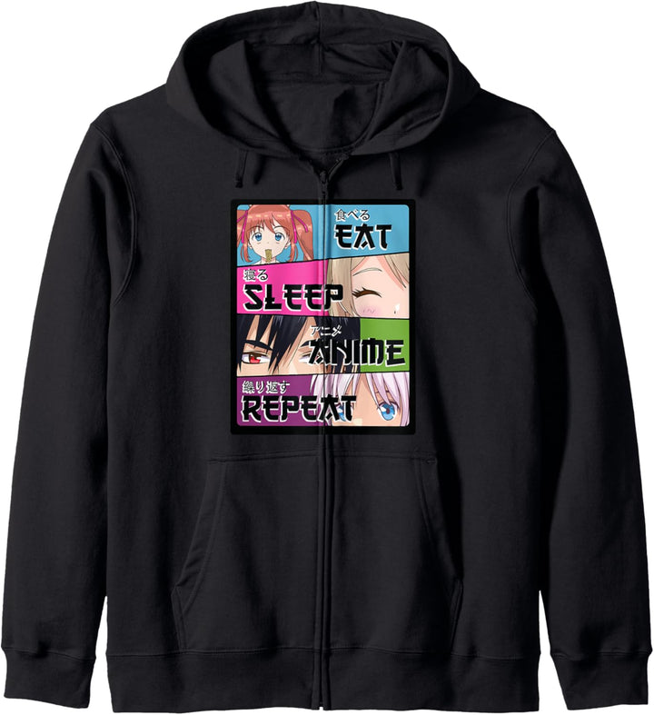 Manga Kawaii Anime - Eat Sleep Anime Repeat - Anime Otaku Kapuzenjacke