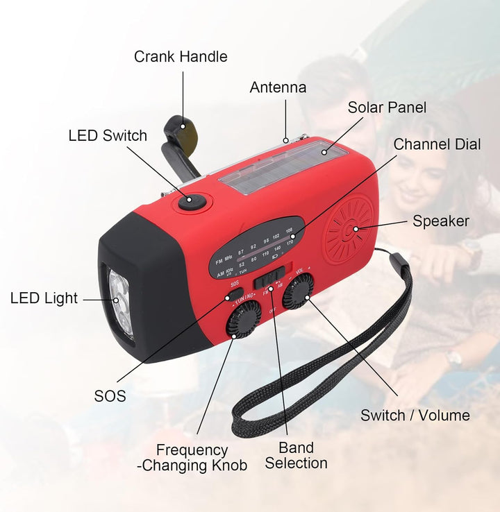 Bewinner Solar-Notfall-Kurbelradio mit Taschenlampe, 2000-mAh-Powerbank, Tragbares AM-FM-Wetterradio