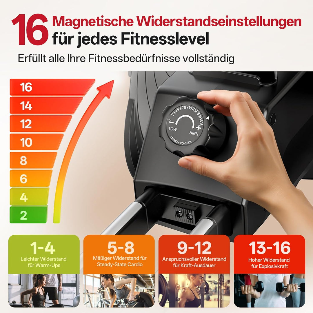 JOROTO Rudergerät für Zuhause, 16 Magnetwiderstand, Ultra-leises Magnetisches Rudergerät mit Kinomap