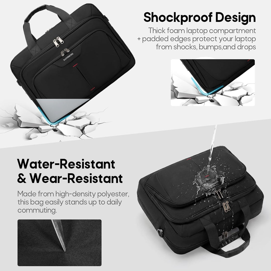 RAINSMORE 17,3 Zoll Laptoptasche Herren,Erweiterbare Aktentasche für arbeit | Grosse Wasserdichte La