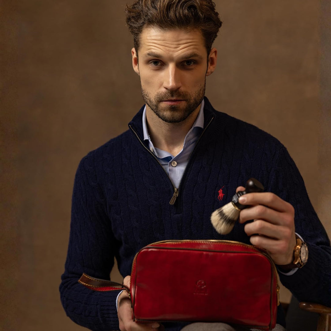Kulturbeutel Leder Herren - Kosmetikbeutel - Waschtasche für Männer - 100% Echtleder - Hochwertige K