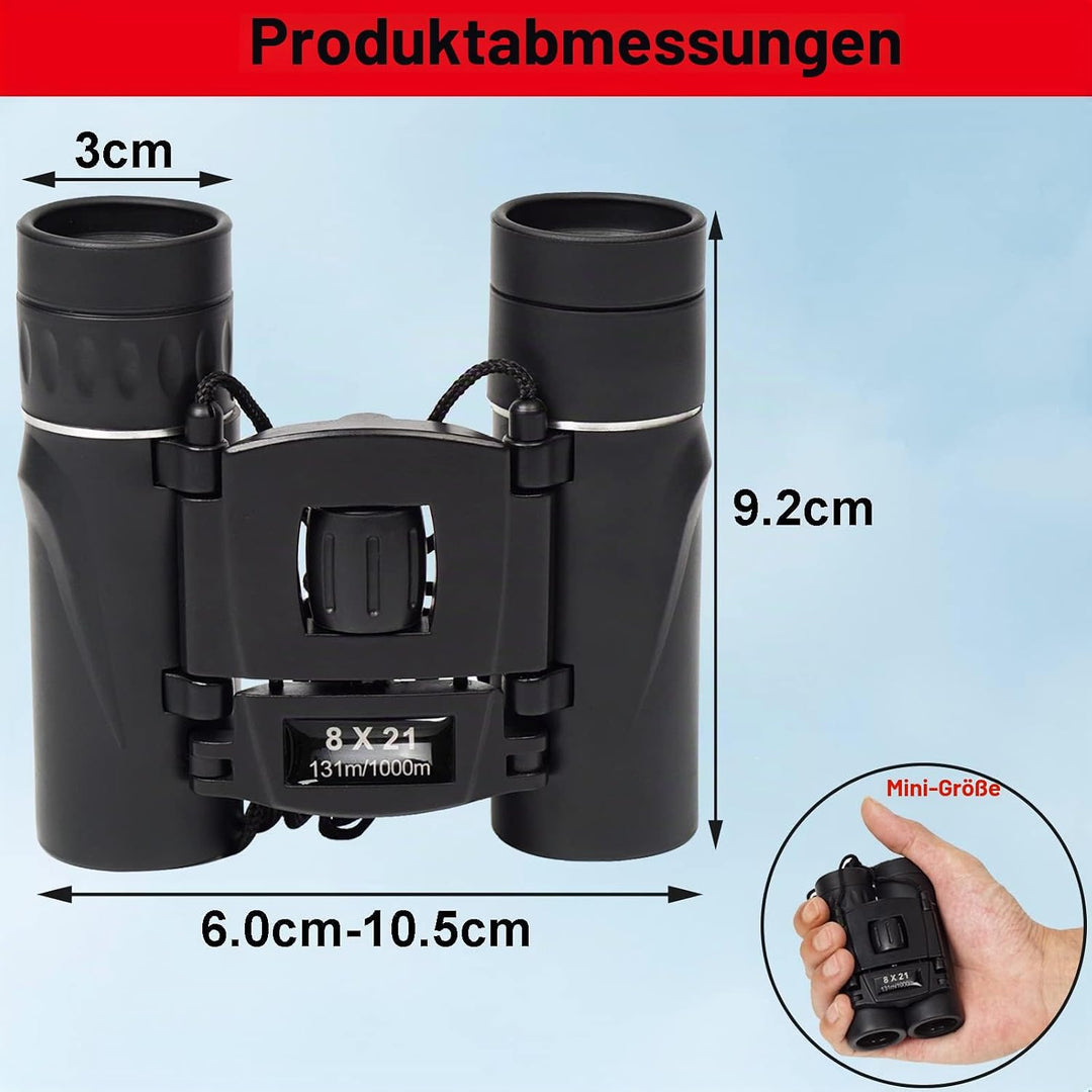 FLYAMAPIRIT Mini Fernglas Teleskop Faltbares 8X21 HD Fernglas mit Smartphone-Adapter, Tragegurt und
