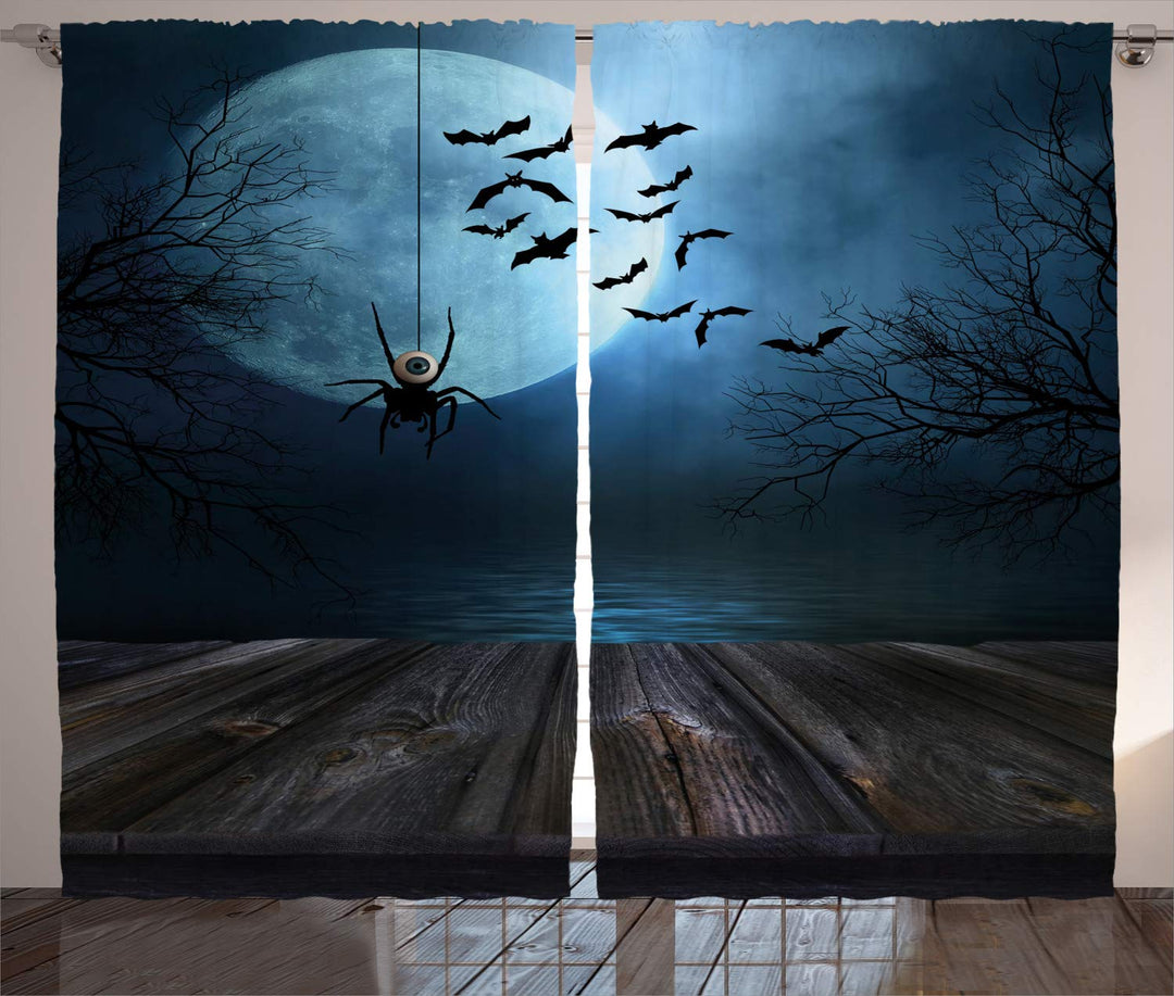 ABAKUHAUS Halloween Rustikaler Vorhang, Seeszene Fledermaus, Wohnzimmer Universalband Gardinen mit S