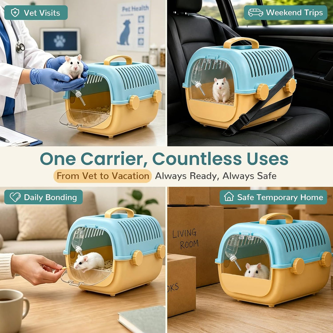 Tragbarer Zwerghamster Hamster Transportbox mit Wasserflasche,27x22x20cm | ABS Kleintier Transportbo