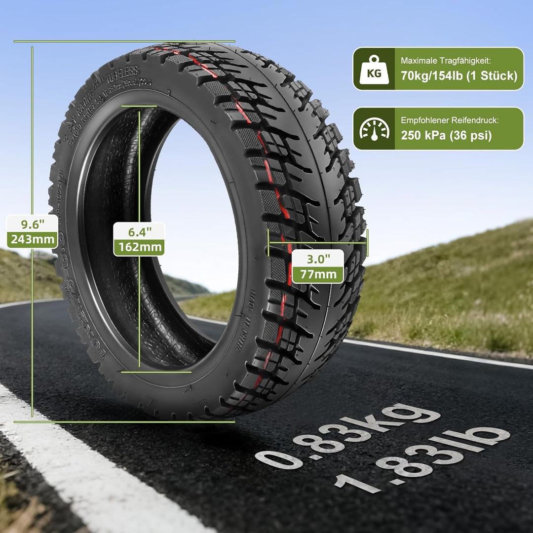 10 x 2,75-6,5 Tubeless Reifen für Kukirin G2 Master, 10 Zoll Ersatzreifen für Speedway 5 Dualtron 3,