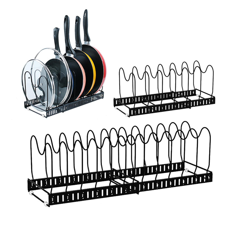 Verstellbarer Topf - Pfannenorganizer 2 teilig mit 20 Fächern, Ausziehbarer Topfdeckelhalter für Küc