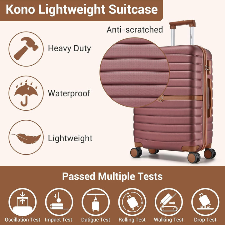 KONO Mittelgrosser Reisekoffer, Hartschalenkoffer aus ABS+PC, Check-in Trolley mit 4 Rollen, Zahlens